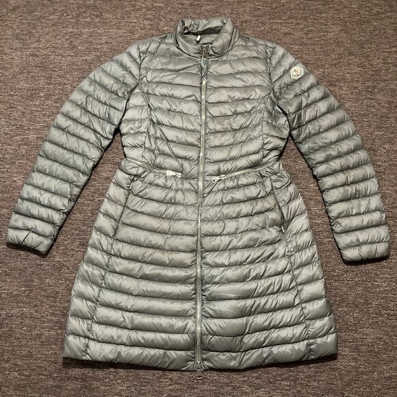 Moncler Women's Size 2 Agatelon Zipped Quilted Puffer Coat Silver Grey - Picture 1 of 16